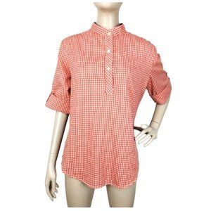 Vintage 1970's Ms Paquette Red White Check Print Pullover Roll-Tab Sleev…